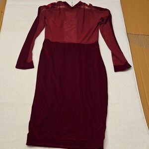 Auditions Burgundy Long Sleeve Round Neck Bodycon Dress Striped Velvet M